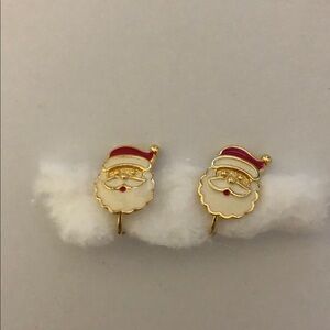 Avon Santa Claus Enamel Clip On Earrings in Red, White and Gold